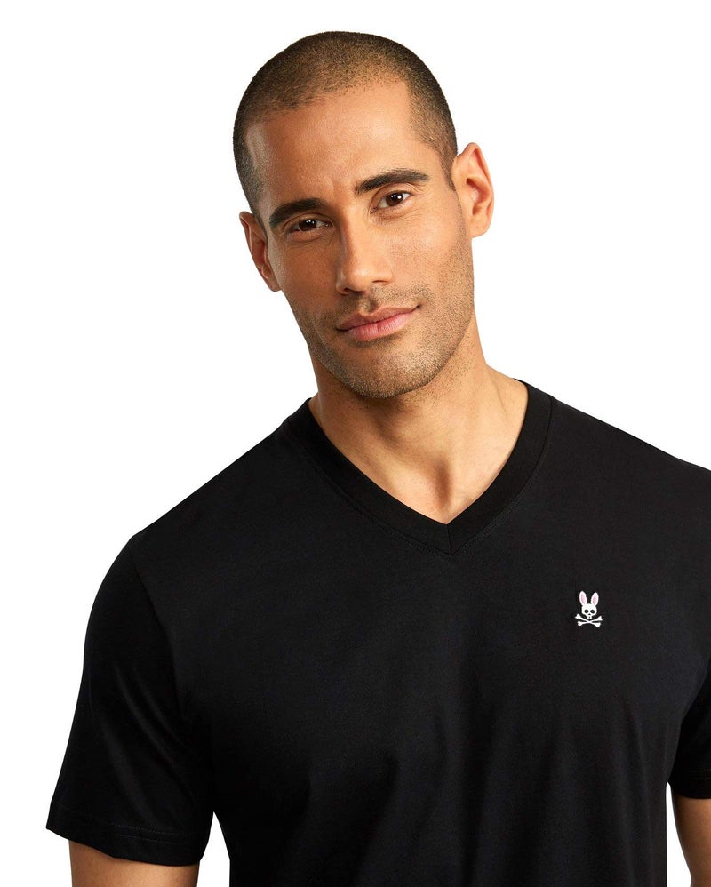 Psycho Bunny Men's Short Sleeve Casual V Neck Bunny Tee T Shirt/Undershirt, Black, XL - Image 2